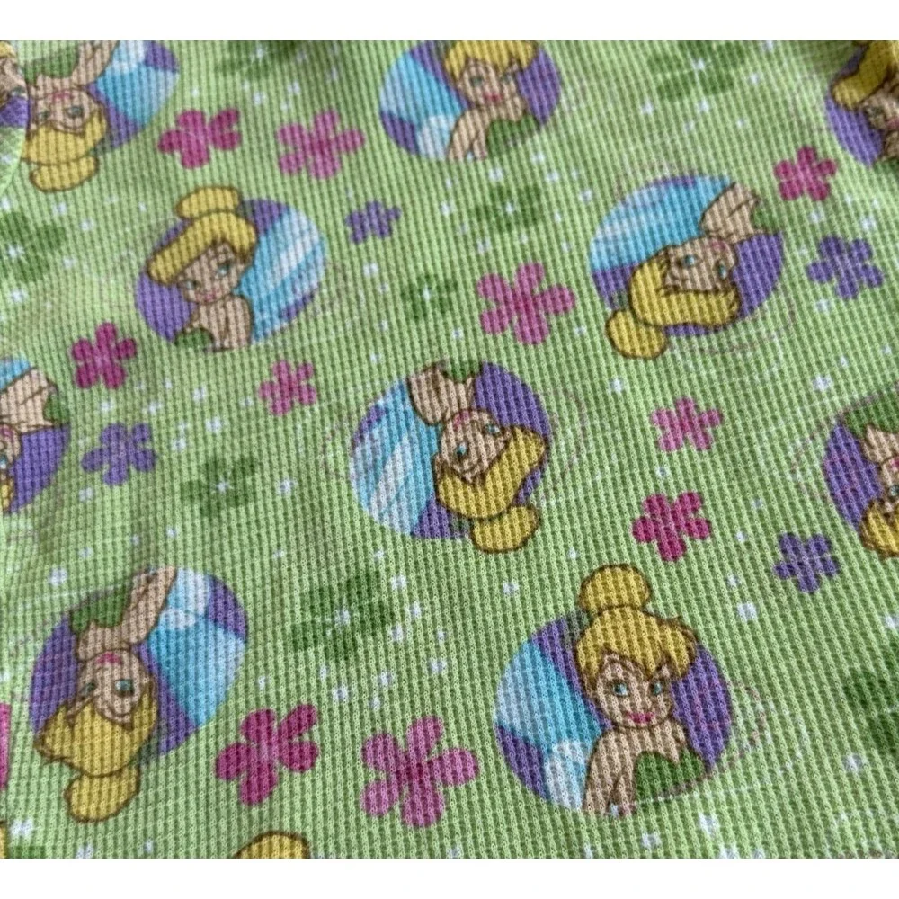 Vintage Y2K Girl's Disney Fairies Tinker Bell Thermal Pajama 2 Piece Set Sz 6